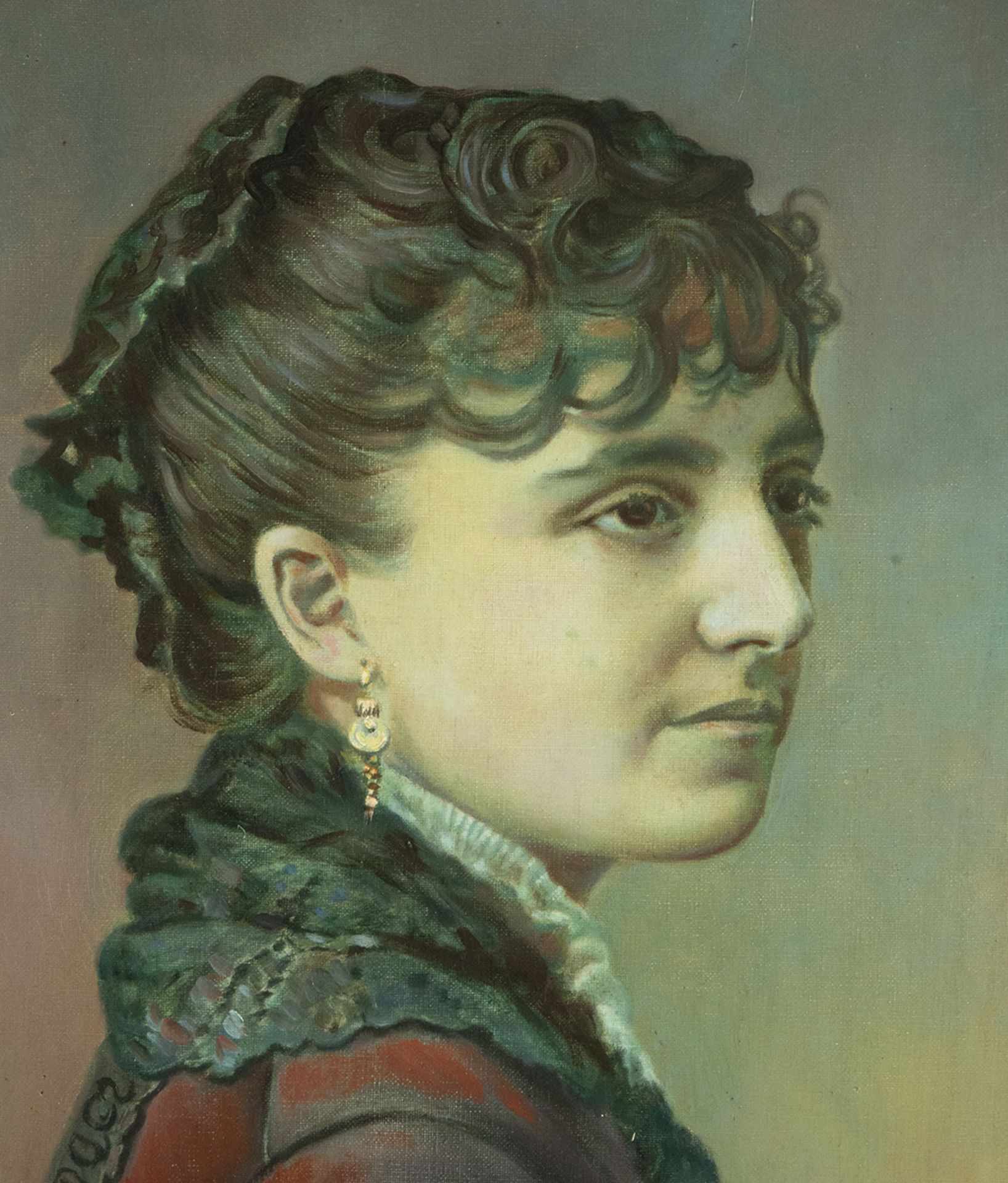 Portrait of Woman with mantilla on canvas, 19th century Spanish school, signed - Bild 2 aus 5