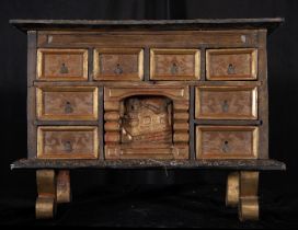 Elegant Mexican tabletop cabinet with wooden drawers with bird of paradise motifs, Guadalajara, poss