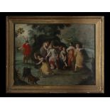 Large oil on canvas representing "The Bath of Venus", Italo-Flemish school from the beginning of the