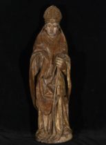 Large Gothic Carving of Saint Nicholas, Medieval work from the Brabant school of the 15th century