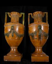 Pair of large and imposing Neoclassical style Vases or Jardinieres in glazed ceramic for Garden. 19t