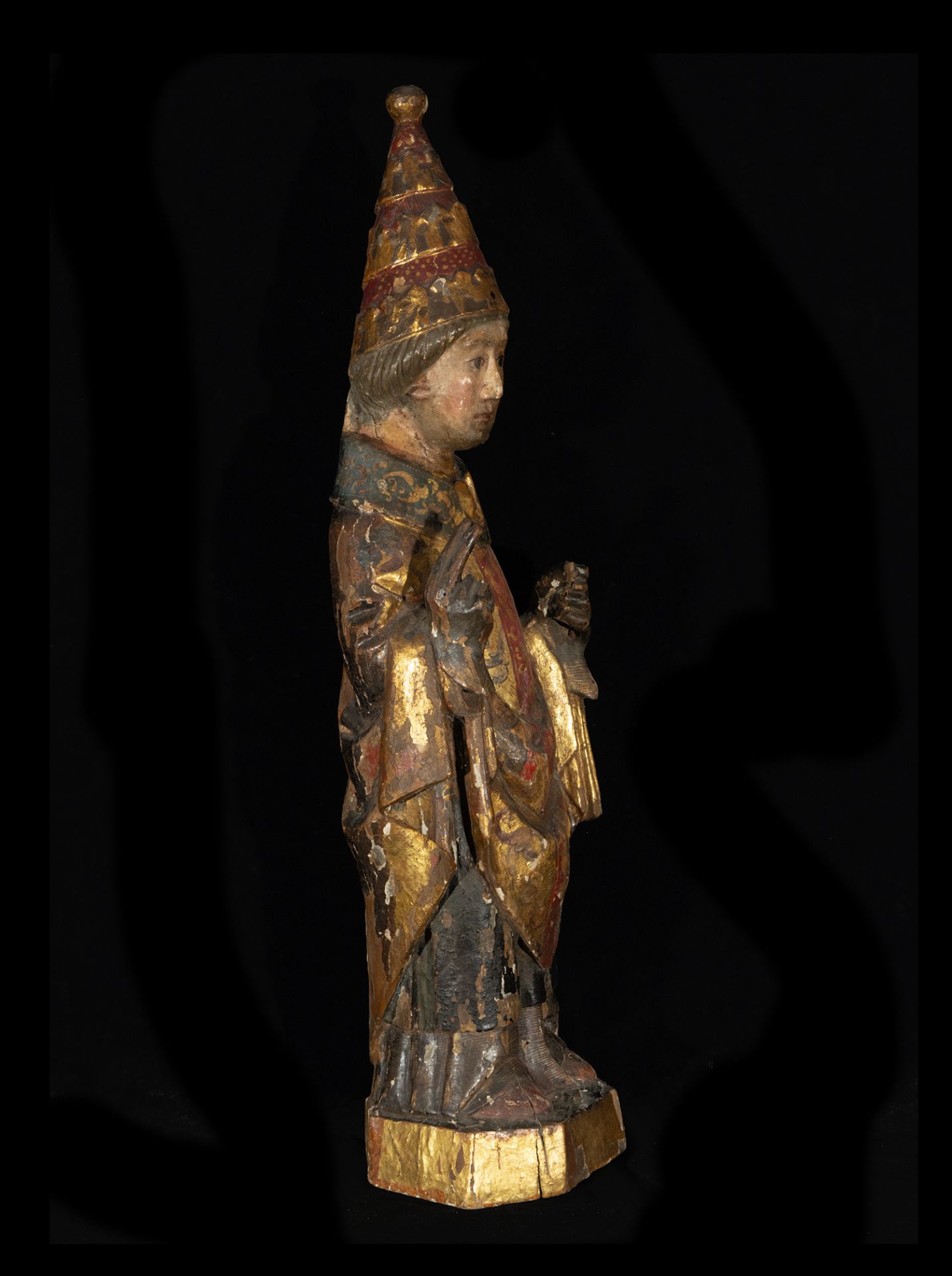 Important Large carving of Saint Peter, Mechelen Gothic, Medieval Flemish work from the mid-15th cen - Bild 7 aus 9