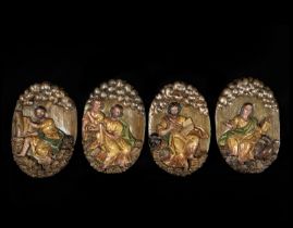 Set of four exquisite Italian Baroque reliefs with the 4 Evangelists, Roman workshop from the 17th c