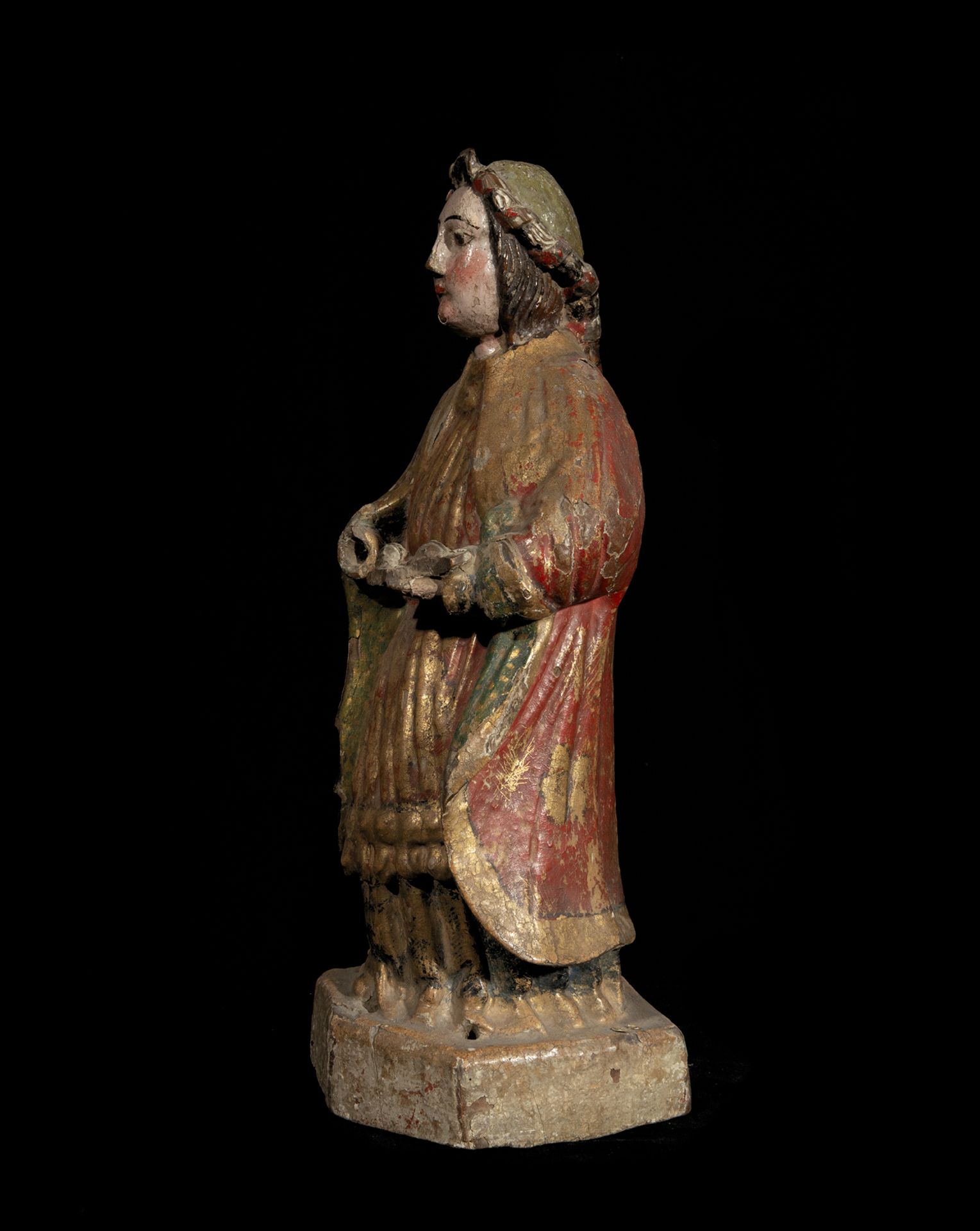 Rare Saint Agathe in carved wood, Viceregal colonial work from the 17th century - Image 2 of 5