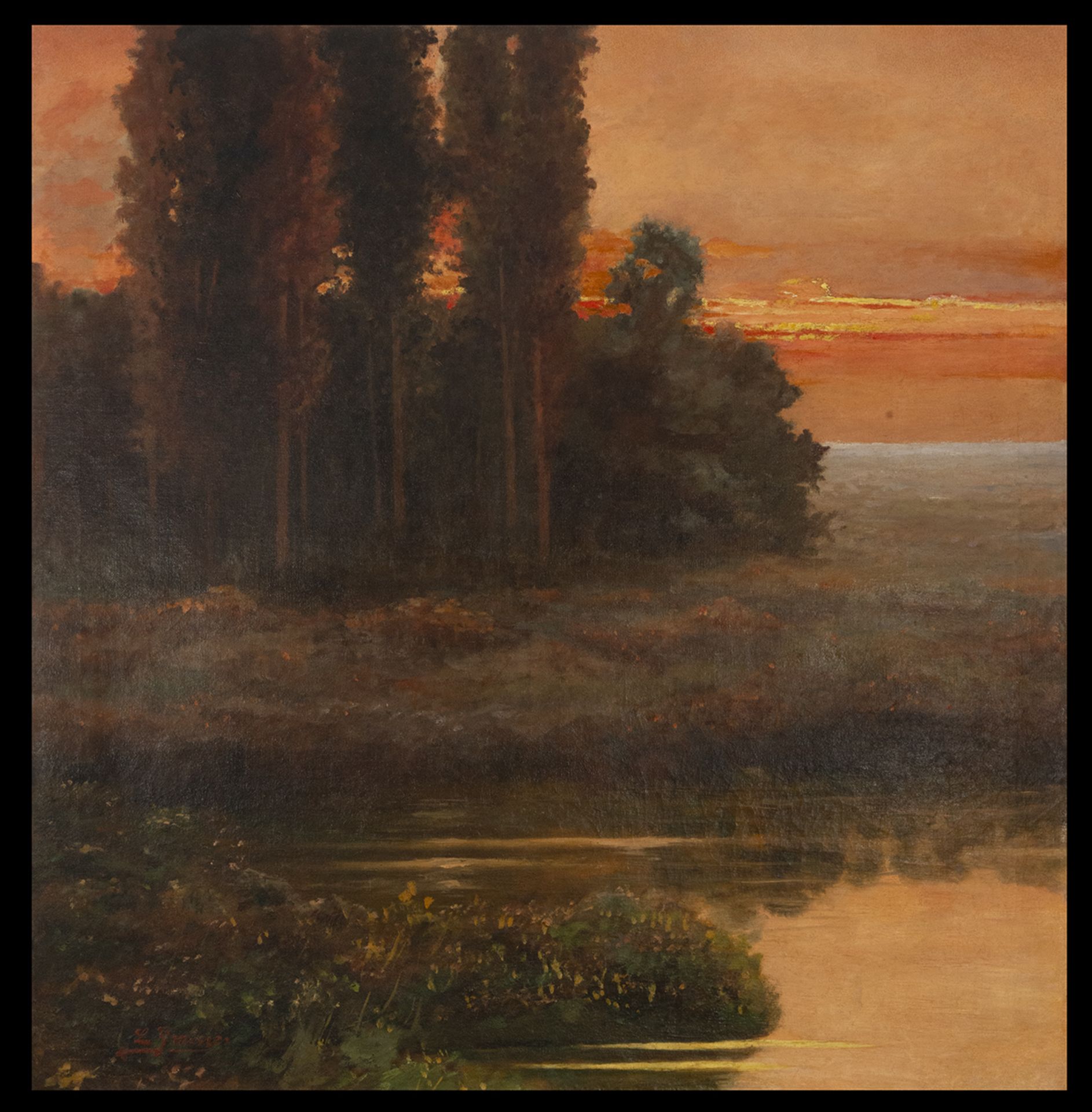 River Landscape at Sunset, signed Graner, Catalan school at the turn of the 19th - 20th century - Image 2 of 3