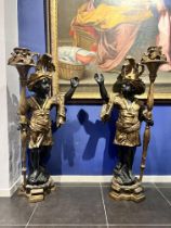 Important Pair of Life-Size Venetian "Moretto" Torcheres, Italy, Venetian and late 19th century