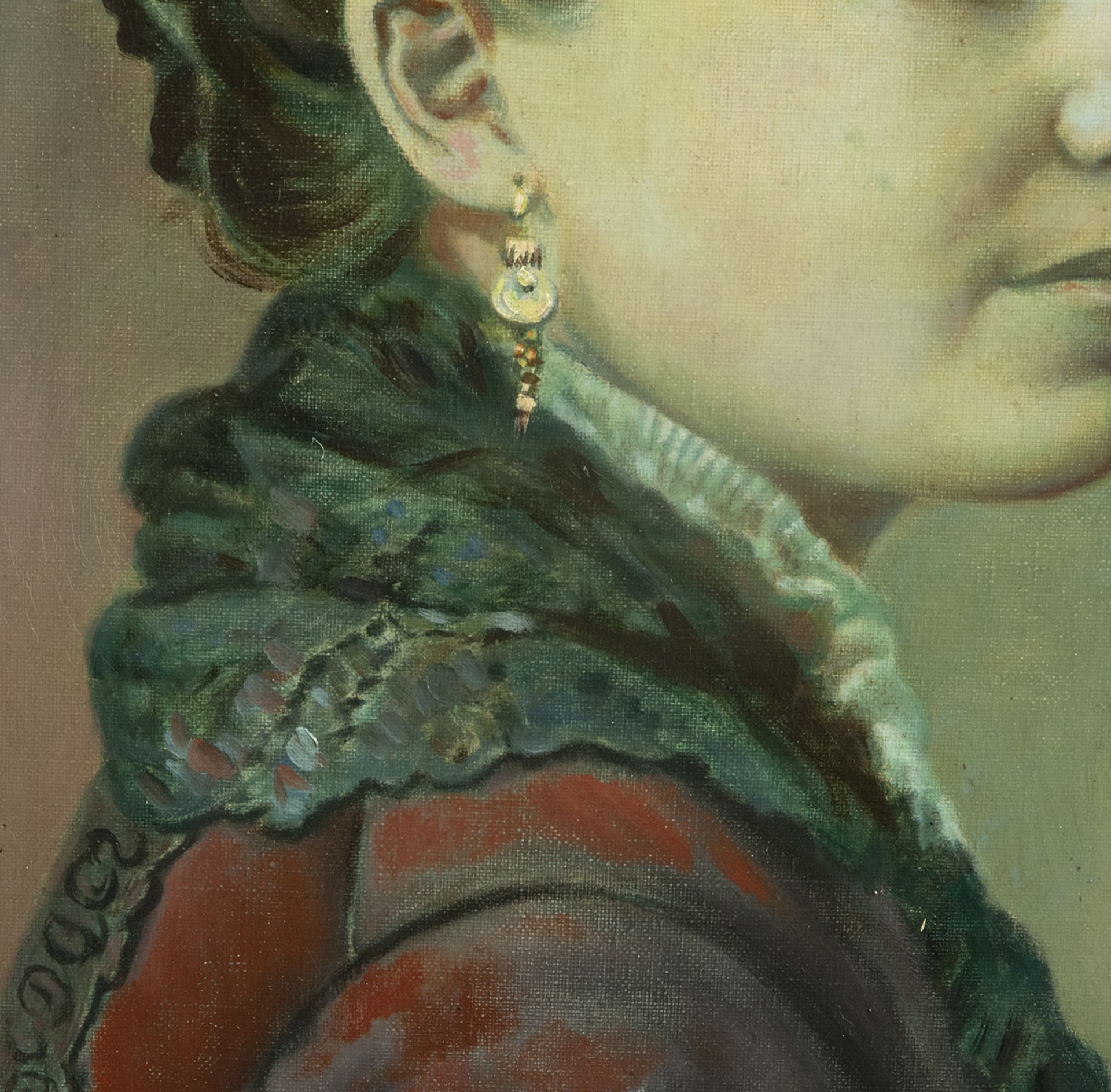 Portrait of Woman with mantilla on canvas, 19th century Spanish school, signed - Image 3 of 5