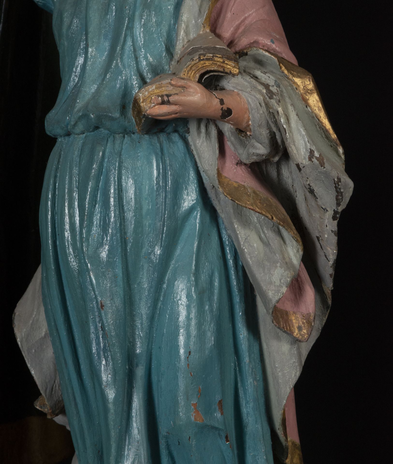 Saint Joachim next to Mary in polychrome wood, 18th century Brazilian school - Bild 5 aus 7