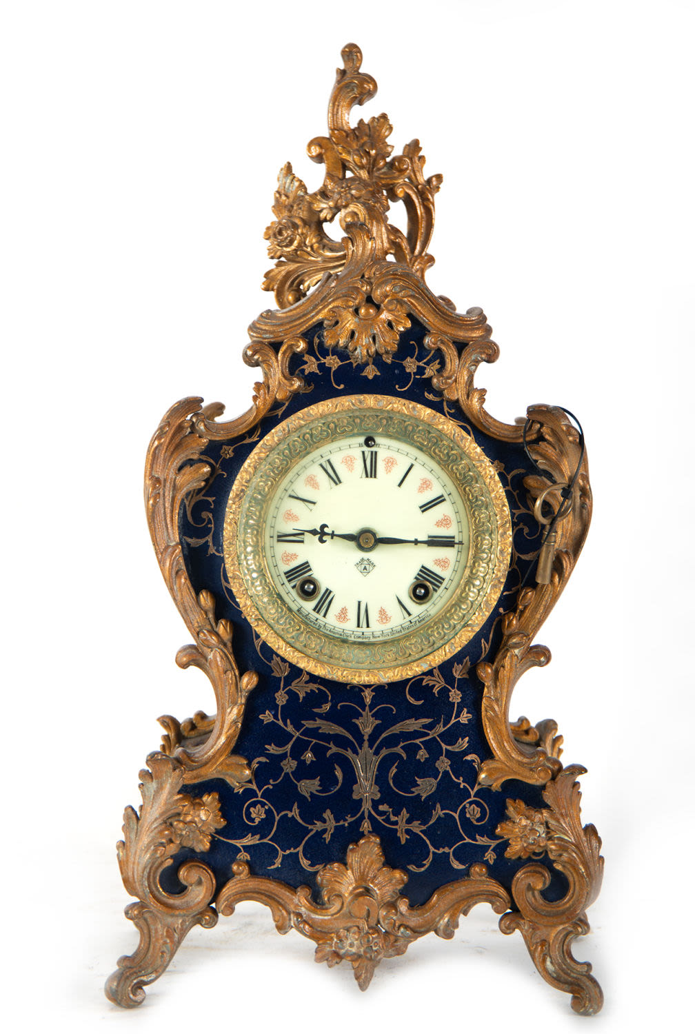 Louis XV style clock in gilt bronze and enamels, 19th century