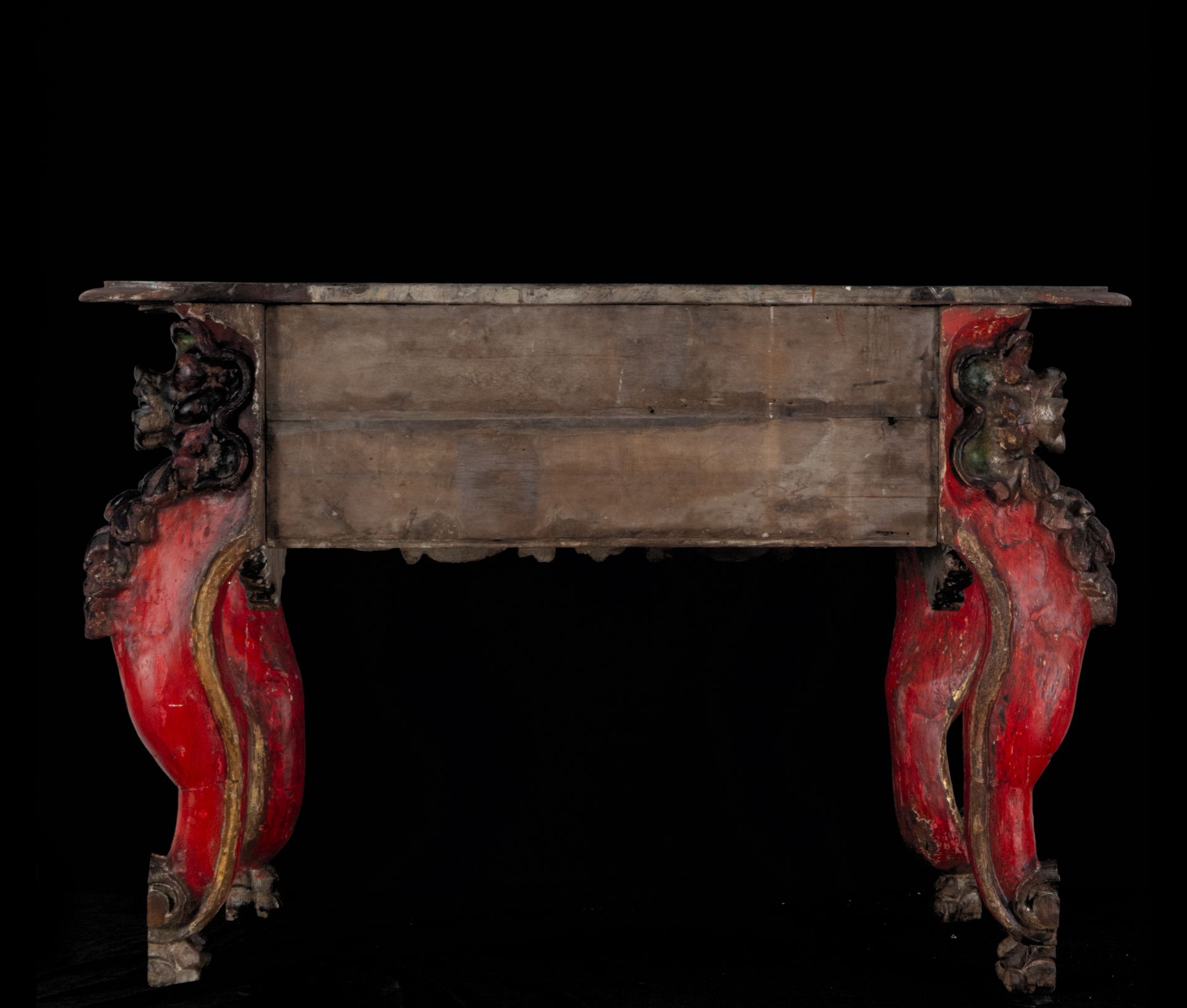 Novohispana Console in polychrome wood with Cherub finials, Mexican colonial work from the 18th cent - Bild 7 aus 7