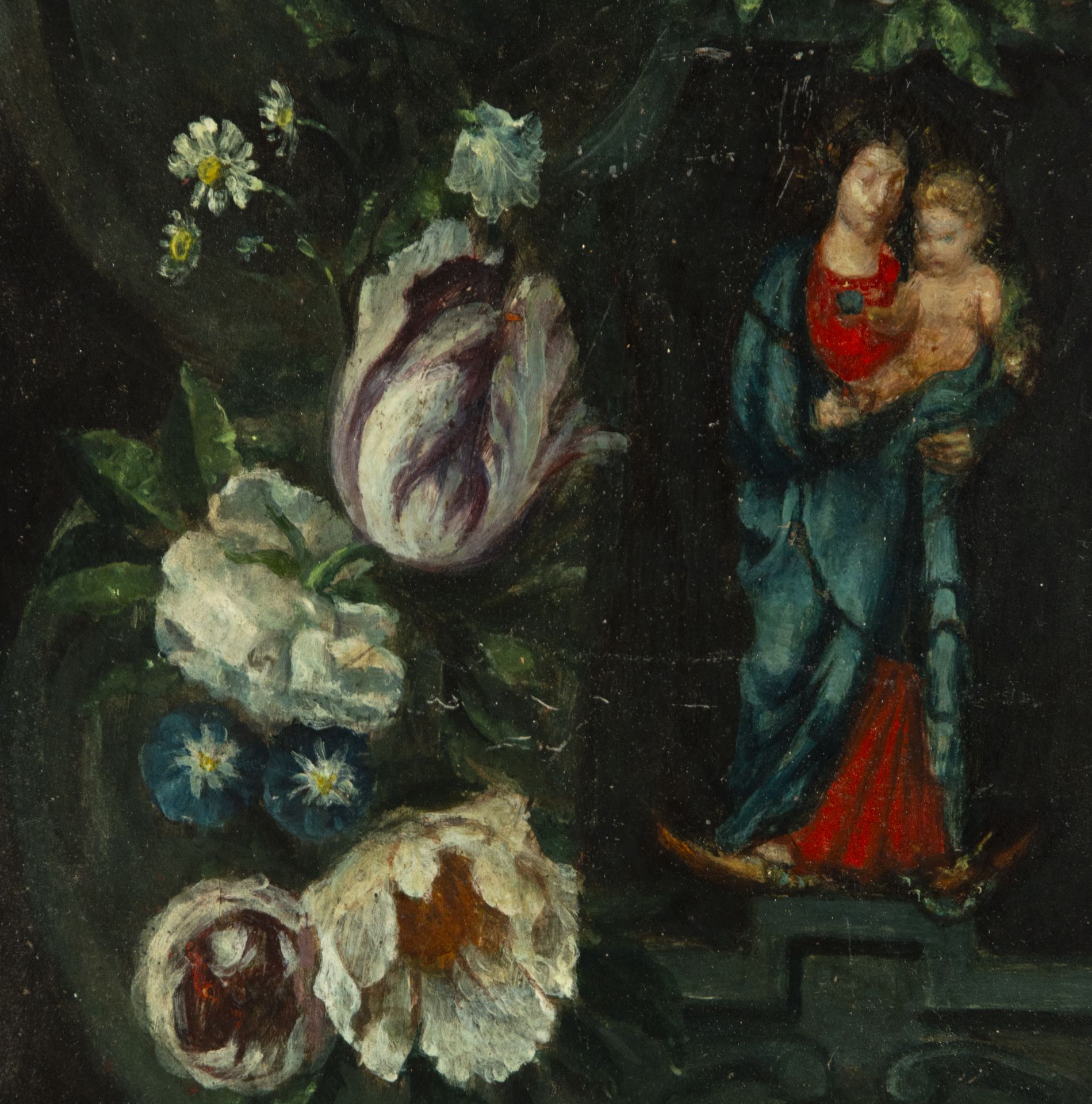 Virgin with Child in Orla de Flores on panel, Flemish school of the 18th century, with important Dut - Bild 2 aus 4