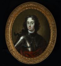 Decorative Oval Portrait of a Young Noble Knight in German or Austrian Armor from the 18th century