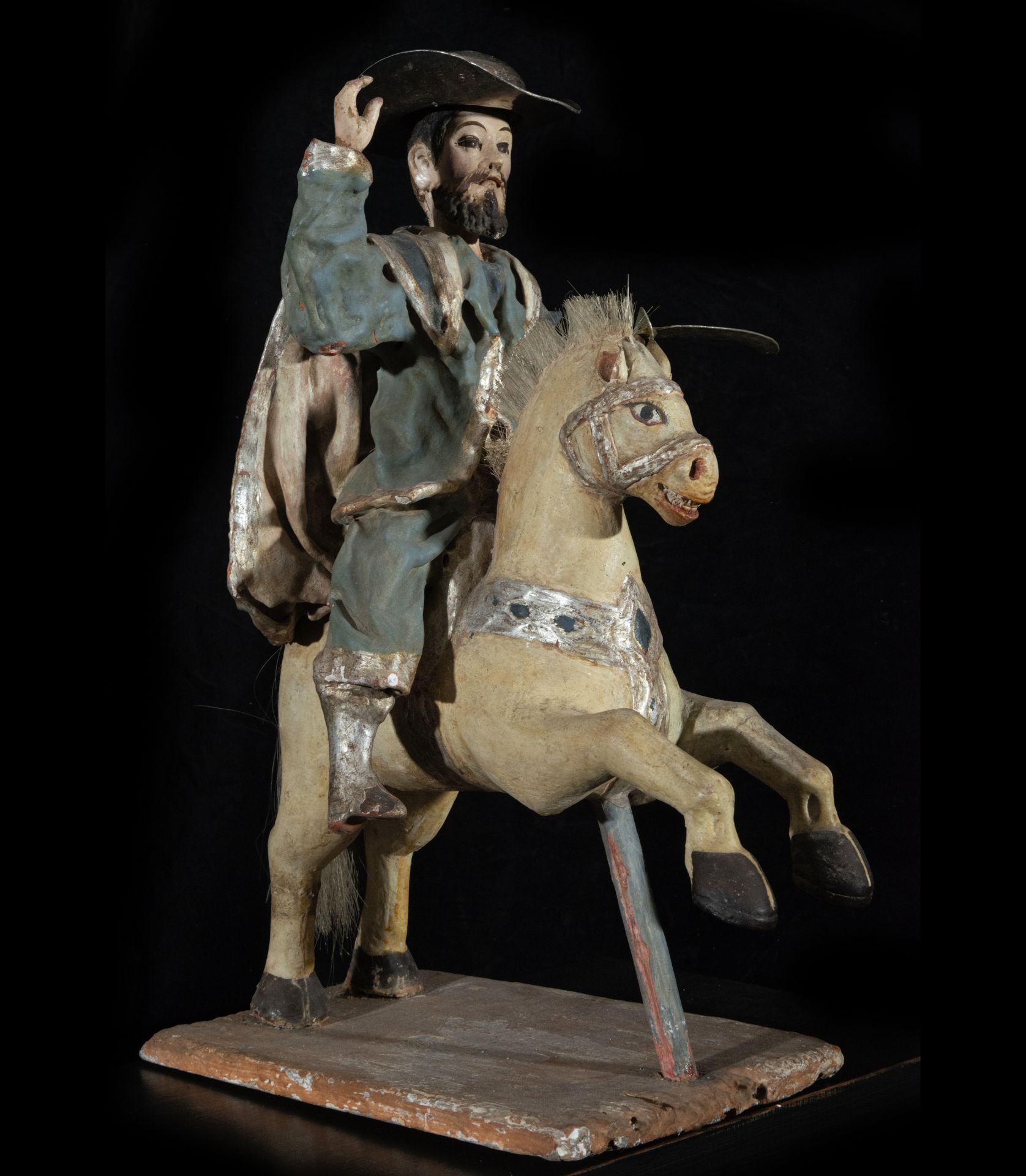 Large and rare statue of Saint James the Great on horseback with hat and sword in fine silver, Bolov - Image 6 of 10