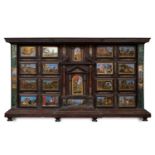 Exceptional Neapolitan Cabinet in rosewood marquetry, tortoiseshell and painted glass, Italian schoo