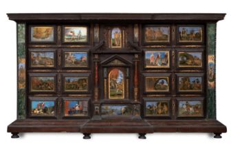 Exceptional Neapolitan Cabinet in rosewood marquetry, tortoiseshell and painted glass, Italian schoo