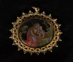 17th century Mallorcan Sterling gold reliquary with double-sided painted glass