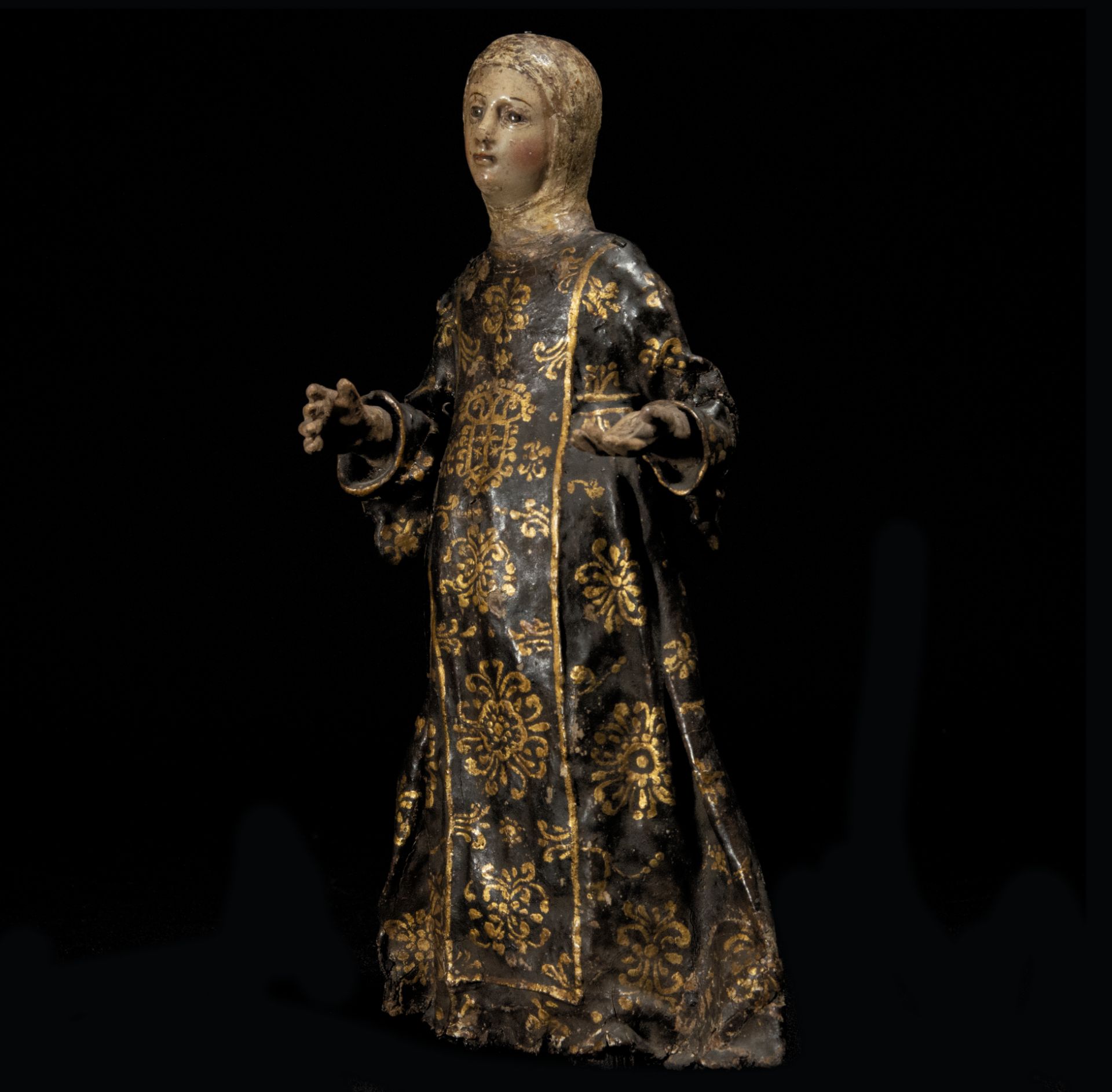 Virgin of Carmo in wood and glued fabric, colonial school of Quito from the 17th century - Image 2 of 5