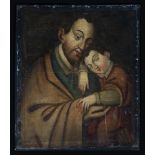 Beautiful Saint Joseph with Child in his arms, colonial school from the 17th century - beginning of 