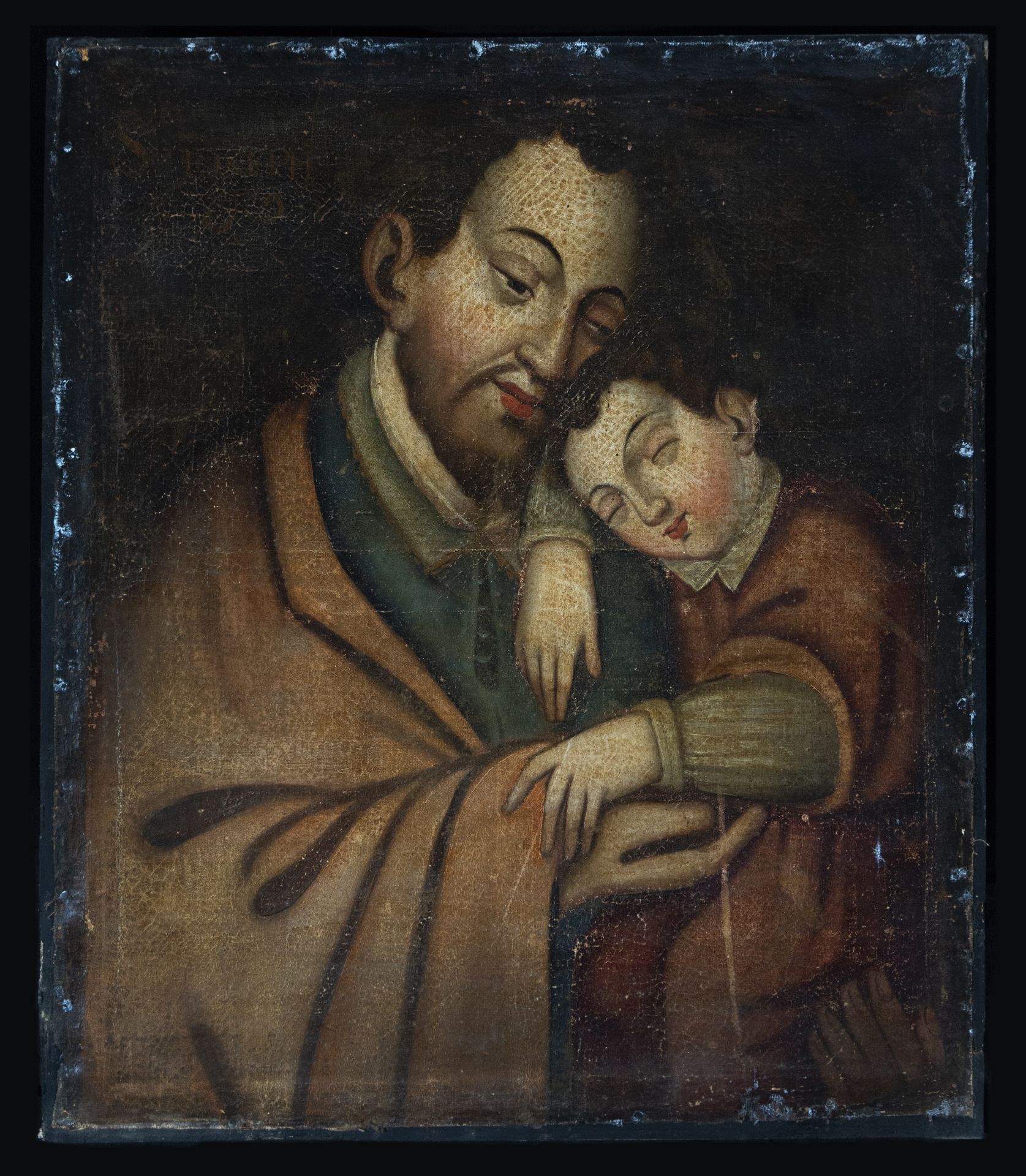 Beautiful Saint Joseph with Child in his arms, colonial school from the 17th century - beginning of 