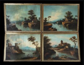 Set of four landscapes with views of lakes, 18th century Austrian school