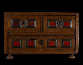 Tabletop Flemish cabinet in tortoiseshell and fruitwood 18th century