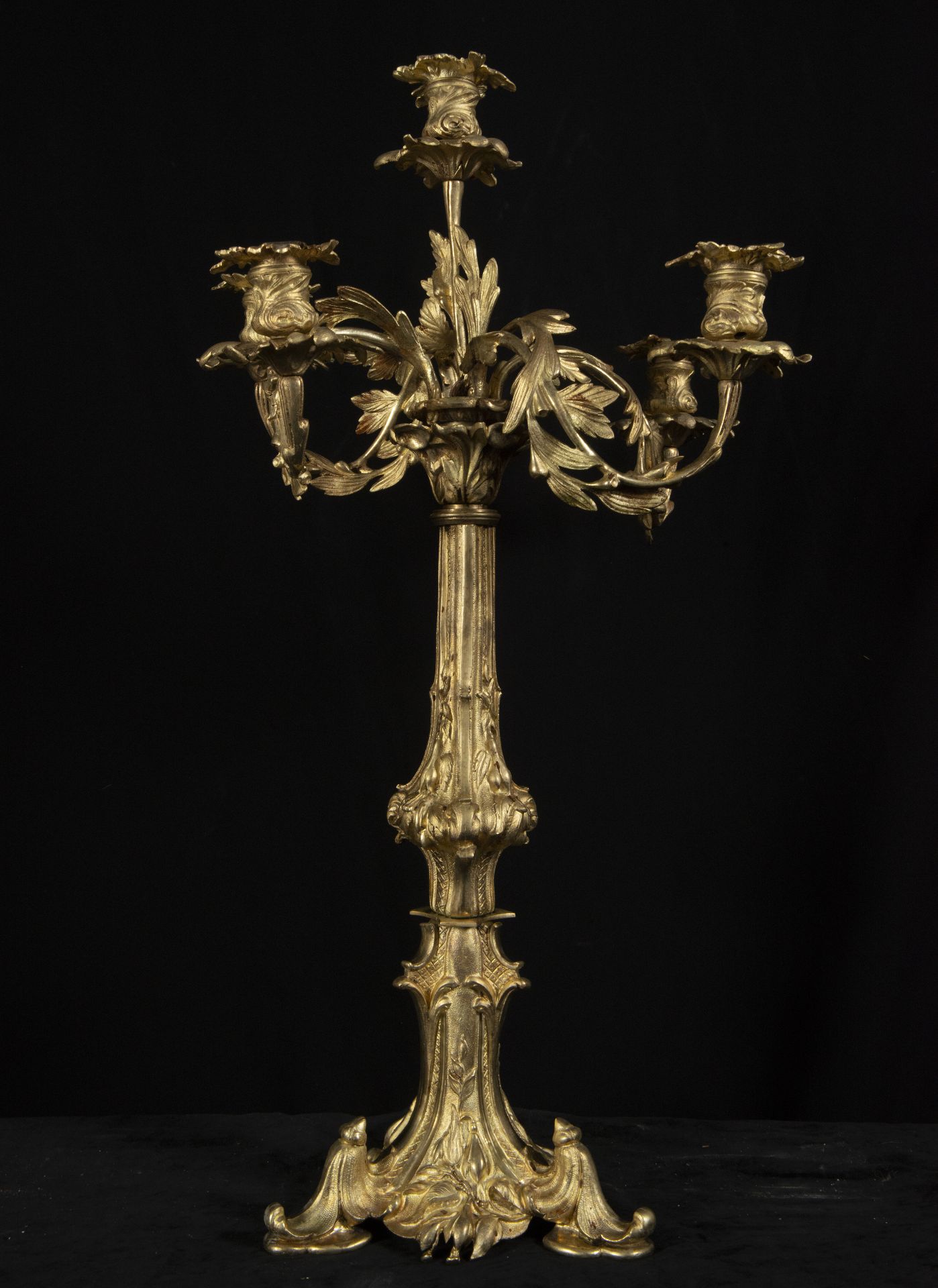 Pair of Large Candelabras in mercury-gilded bronze, 19th century - Image 2 of 2