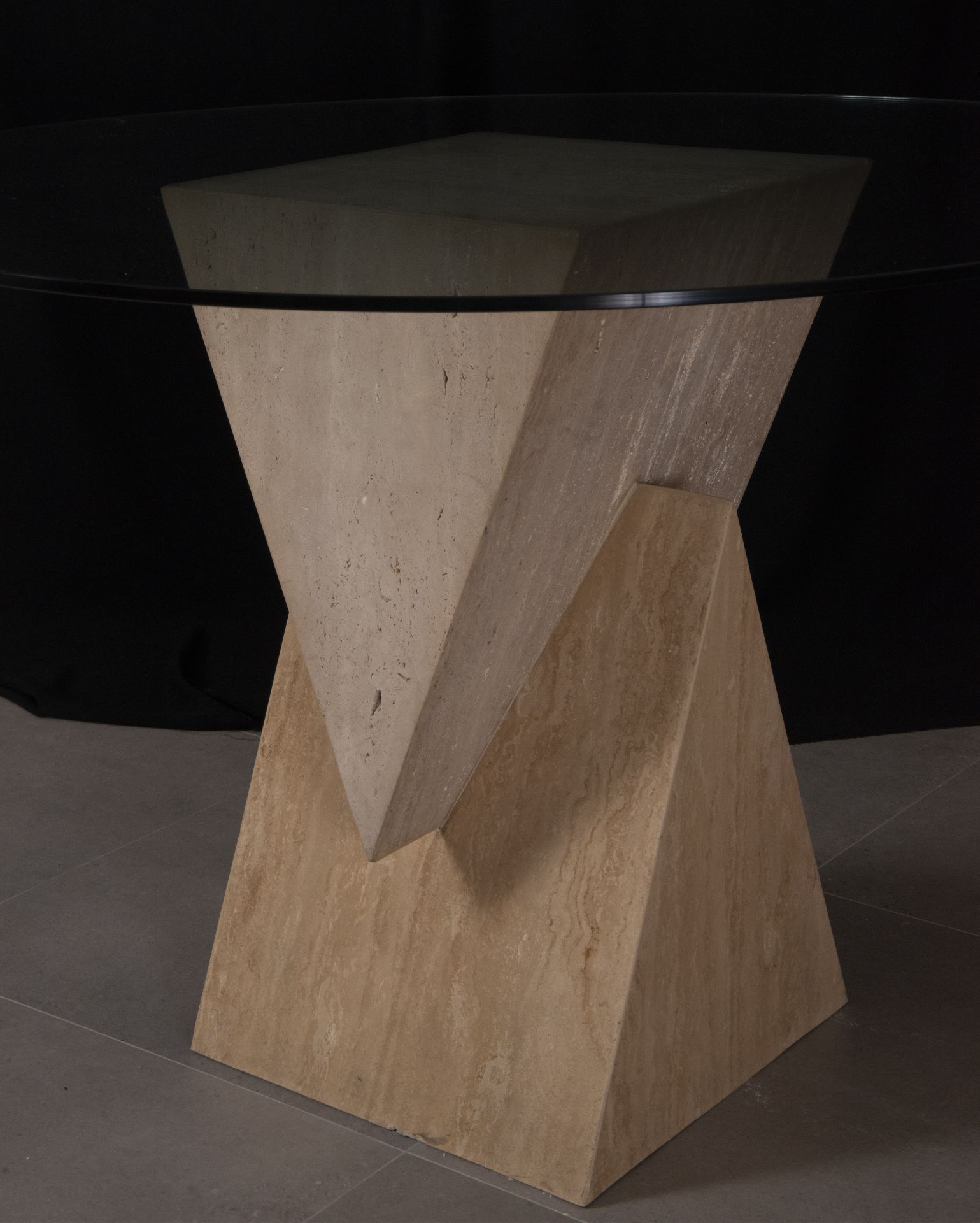 Travertine marble and glass table - Bild 2 aus 4