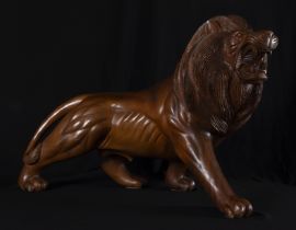 Large lion in Teak wood, 1950s