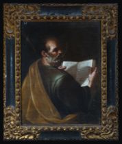 Important Antique Spanish Baroque Frame from the 17th century with canvas with Saint Matthew the Apo