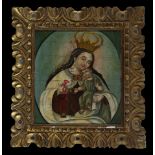 Virgin of the Rosary with Child in her arms, Bolivian colonial school of the 18th - 19th centuries