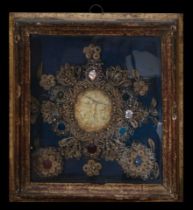 Large Reliquary framed with Central Alabaster Plate from Mechelen from the 16th century