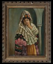 Goyesca Lady on panel, 19th century Spanish school
