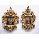 Pair of painted glasses in oil on reverse, Naples 18th century