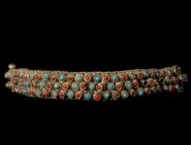 19th century Berber lady's bracelet in silver, turquoise and red coral, around 1900
