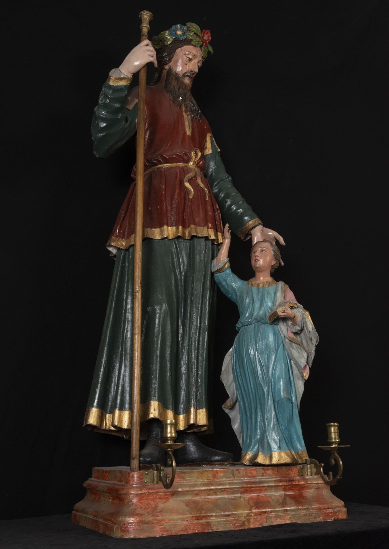 Saint Joachim next to Mary in polychrome wood, 18th century Brazilian school - Bild 3 aus 7