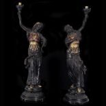 Large Pair of Venetian Odalisques in patinated bronze with black marble bases, 19th century