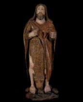 Large Portuguese Gothic Saint John the Baptist from the second half of the 15th century, in oak wood