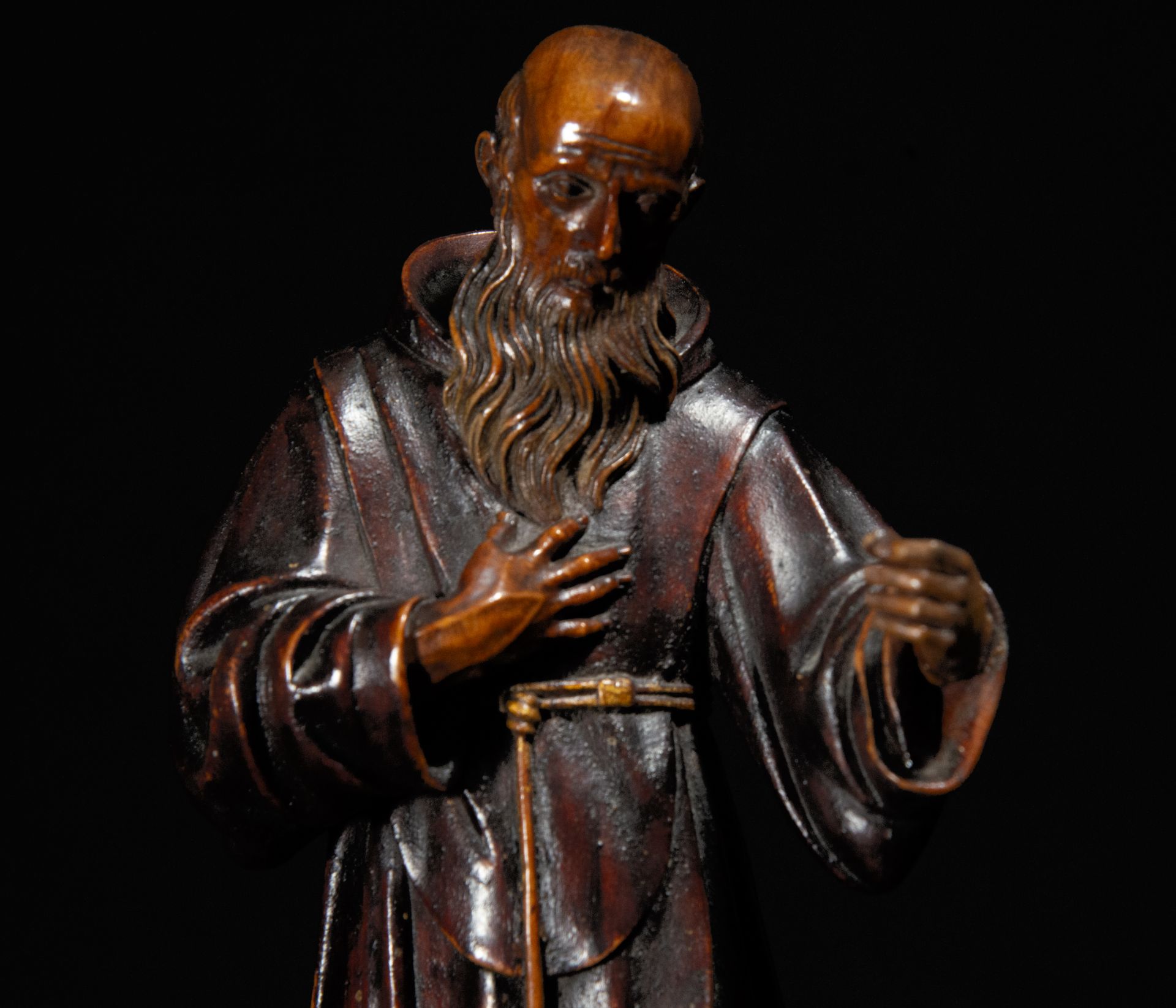 Boxwood figure from the 16th century representing Saint Francis of Paula, Italy, Genoese or Florenti - Image 2 of 6