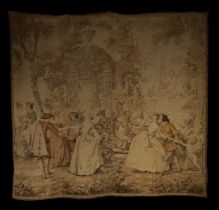 Large French "Verdure" tapestry depicting the Baroque-style Little Blind Hen Game, 19th century