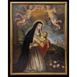 Large 18th century Viceregal Oil on Canvas with Saint Rose of Lima with the Child in Arms, colonial 