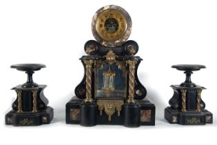 Black marble, gilt bronze and mercury pendulum garniture, 19th - 20th century