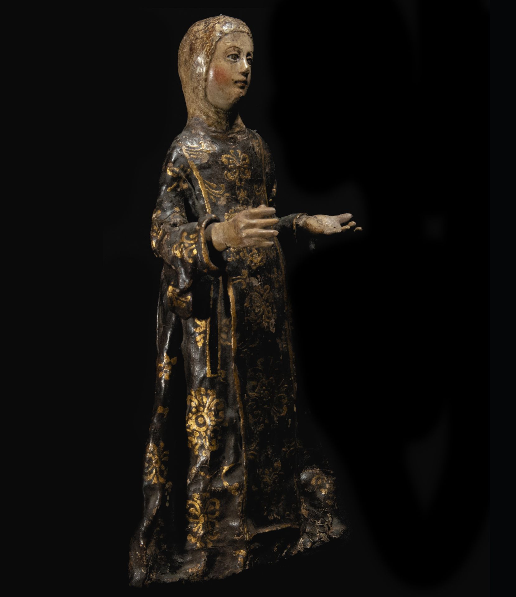 Virgin of Carmo in wood and glued fabric, colonial school of Quito from the 17th century - Image 4 of 5