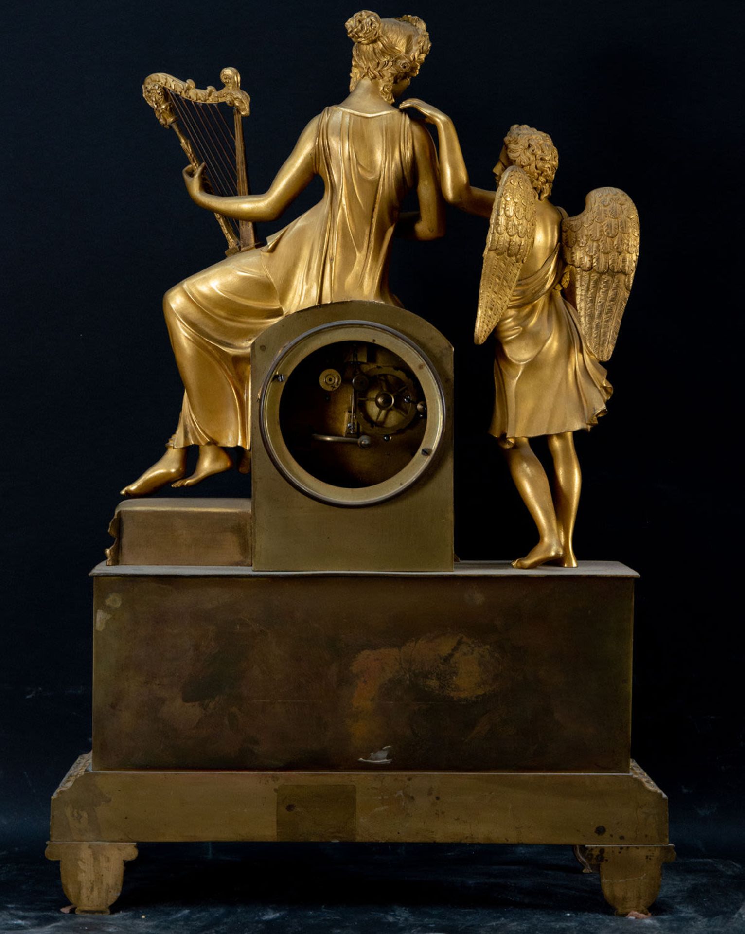 Large French Empire Clock in gilt bronze depicting Euterpe with Cupid, 19th century - Image 4 of 4