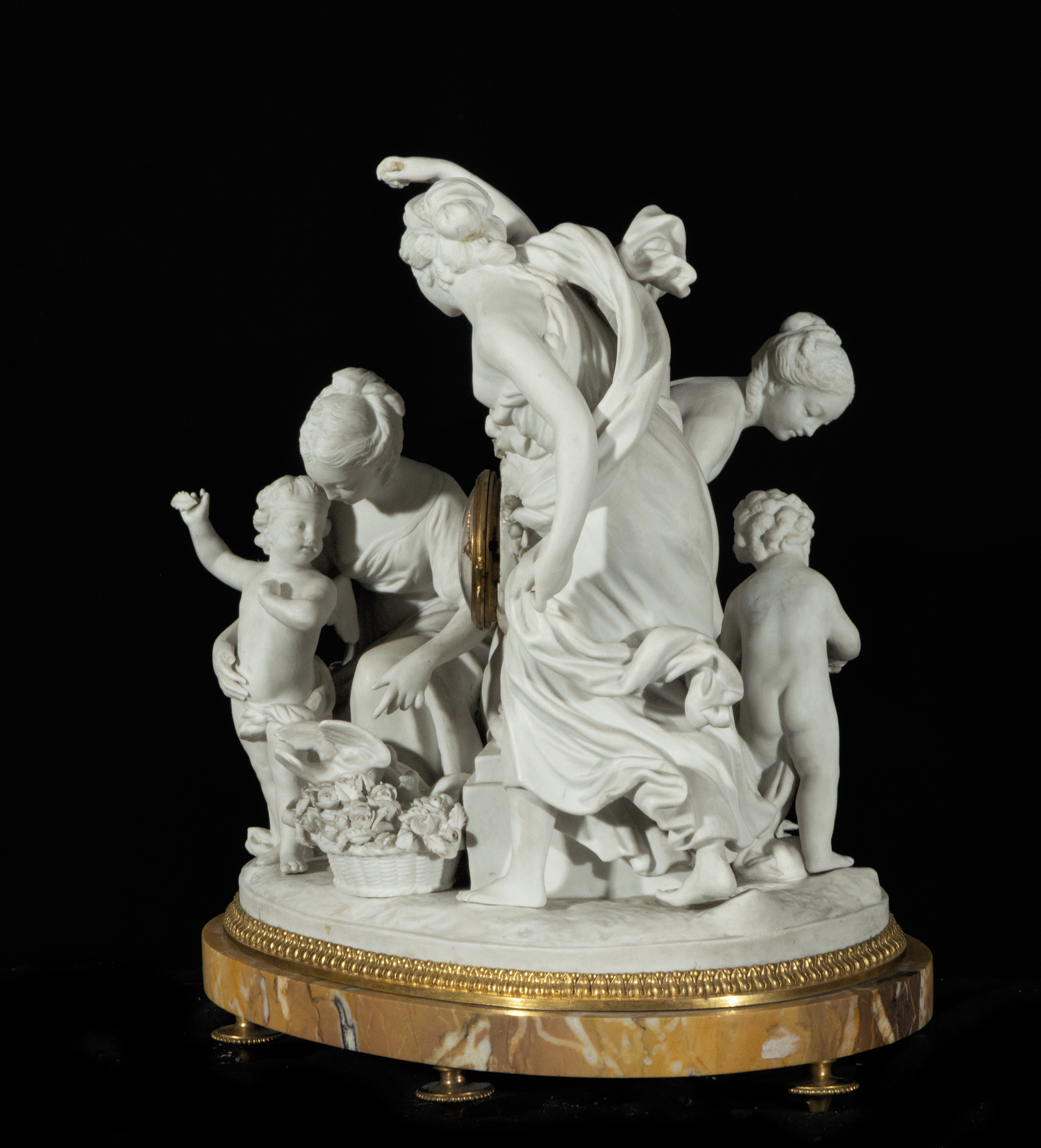 Elegant Louis XVI table clock in Siena marble, gilt bronze, and biscuit porcelain from Sèvres, late  - Image 2 of 4