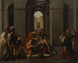 Italian Baroque School of the 17th century - Pair of Large oil paintings on canvas representing scen