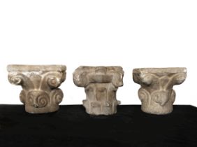 Interesting set of three late capitals - Romanesque transition to Gothic from the 14th century - ear