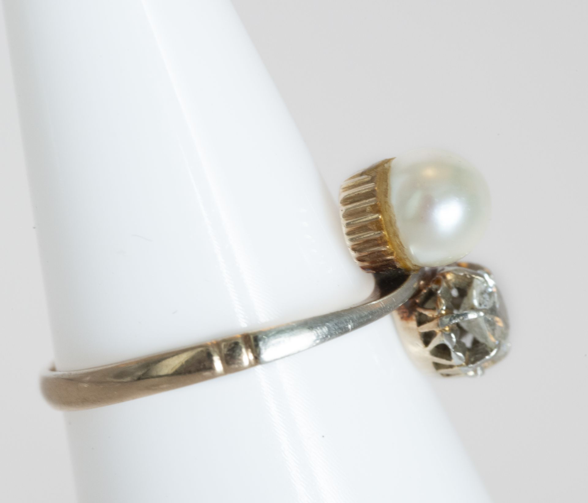 18kt white gold ring with pearl and diamond - Bild 4 aus 4