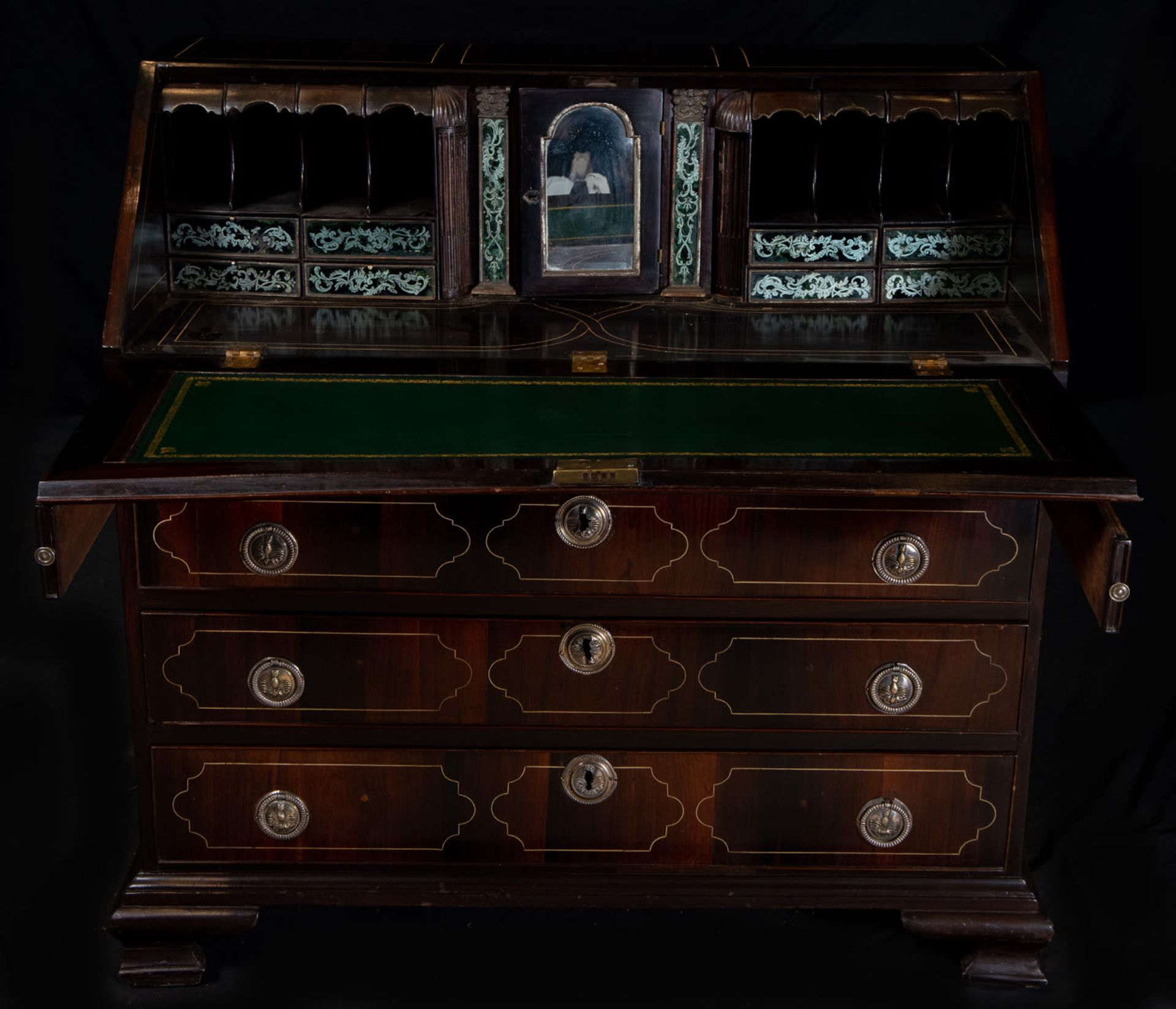 Drawing Chest with secretaire in Bone and Rosewood marquetry with Silver handles, Italy, 18th centur - Bild 4 aus 10