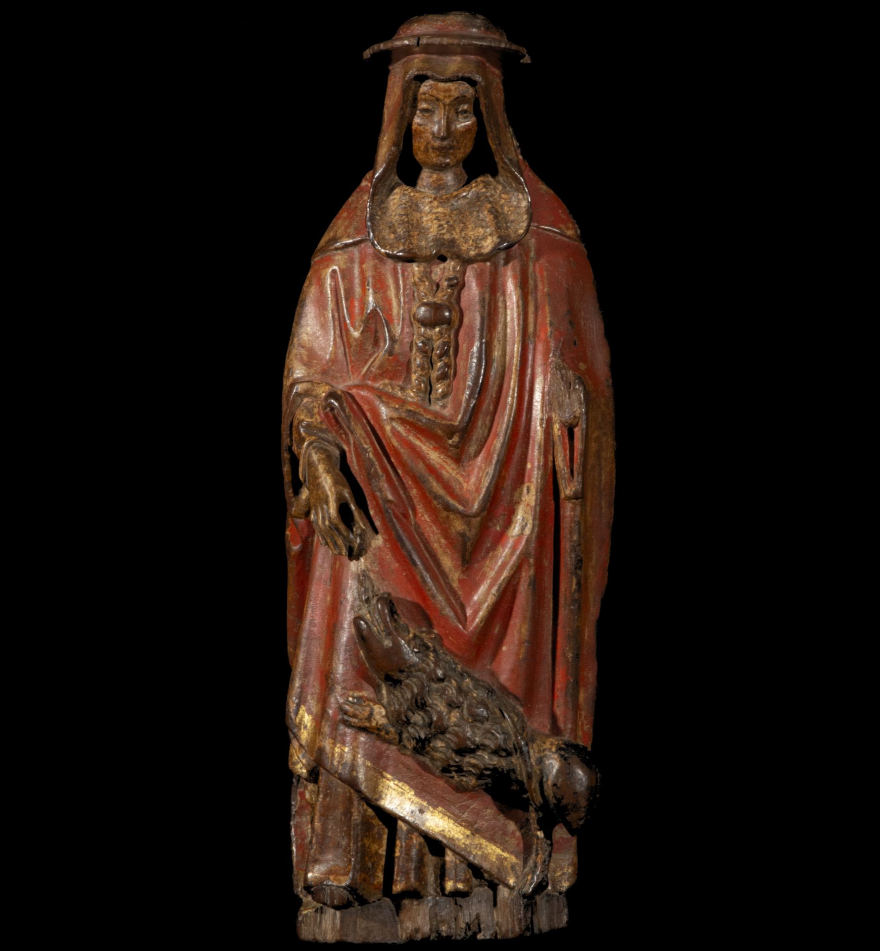 Spectacular Gothic Carving from Mechelen of Cardenal from the 15th century, with original polychrome