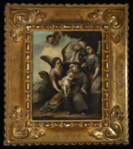 Baroque frame from the 18th century with a canvas of Saint Anthony next to the Child Jesus, 18th cen